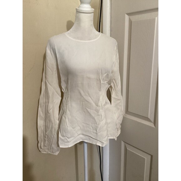 J. Crew Tops - J. Crew Shirred Waist Top in Viscose Crepe Long Sleeve Ivory 8
